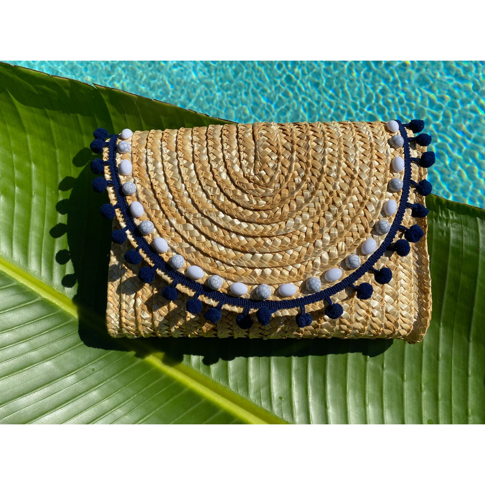 Natural Women Summer Beach Handbags, BOHO Wedding Envelope Wallet Straw Clutch